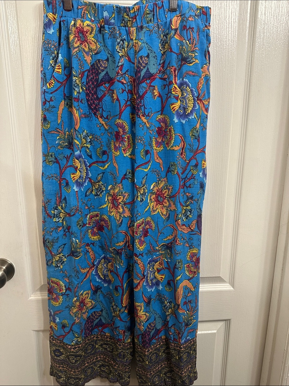 JM Collection Blue Floral Wide-Leg Sweatpants